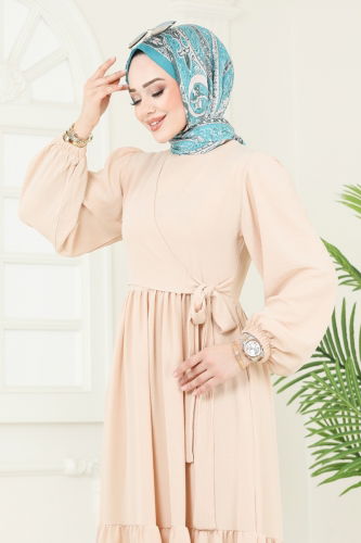 moda selvim Dress 3095HBS856 Stone - Thumbnail