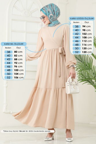 moda selvim Dress 3095HBS856 Stone - Thumbnail