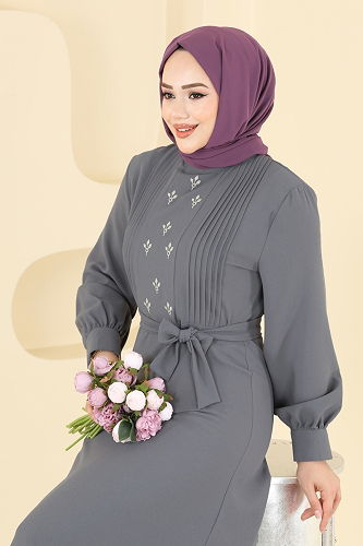 moda selvim Dress 309ASN888 Gray - Thumbnail