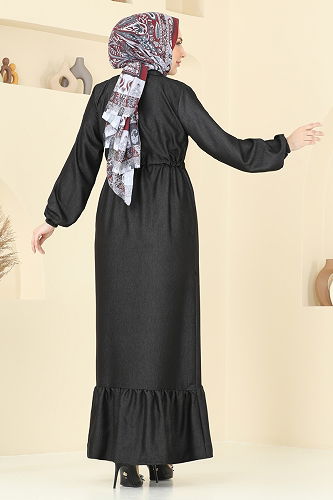 moda selvim الفستان أسود 309HBS856 - Thumbnail