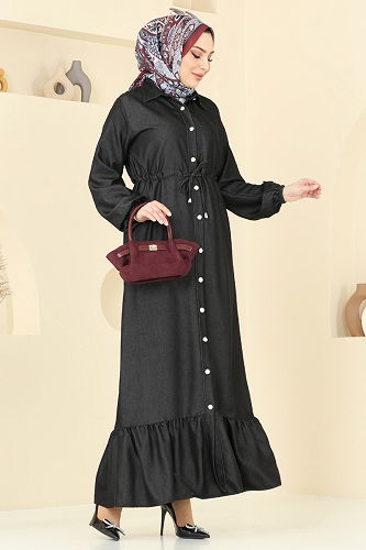 moda selvim الفستان أسود 309HBS856 - Thumbnail
