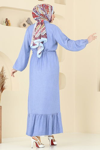 moda selvim الفستان جينز فاتح 309HBS856 - Thumbnail