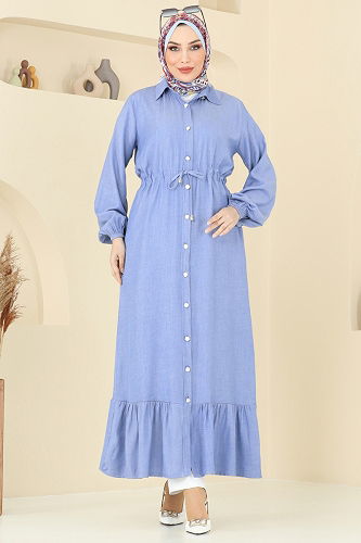 moda selvim الفستان جينز فاتح 309HBS856 - Thumbnail
