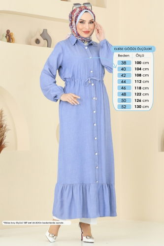 moda selvim الفستان جينز فاتح 309HBS856 - Thumbnail