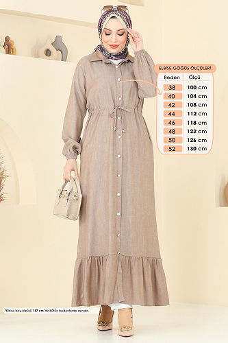 moda selvim الفستان بيج 309HBS856 - Thumbnail