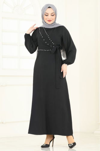 moda selvim Dress 310HBS856 Black - Thumbnail