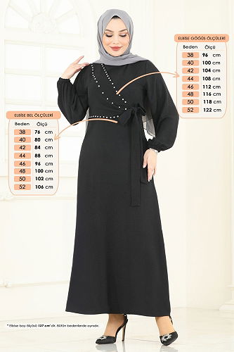 moda selvim الفستان أسود 310HBS856 - Thumbnail