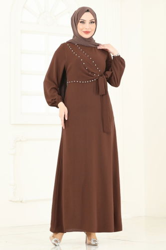 moda selvim Dress 310HBS856 Brown - Thumbnail