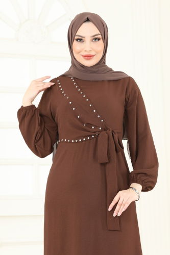 moda selvim Dress 310HBS856 Brown - Thumbnail