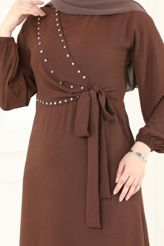 moda selvim Dress 310HBS856 Brown - Thumbnail