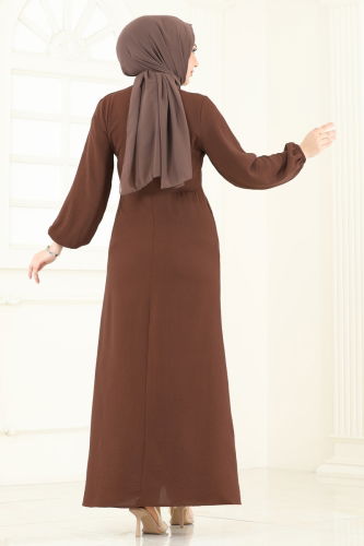 moda selvim Dress 310HBS856 Brown - Thumbnail