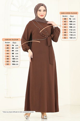 moda selvim Dress 310HBS856 Brown - Thumbnail