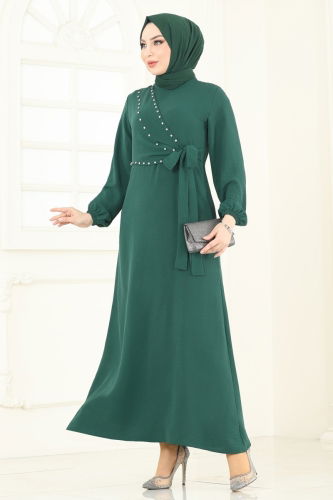 moda selvim Dress 310HBS856 Emerald - Thumbnail