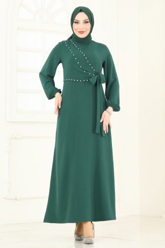 moda selvim Dress 310HBS856 Emerald - Thumbnail