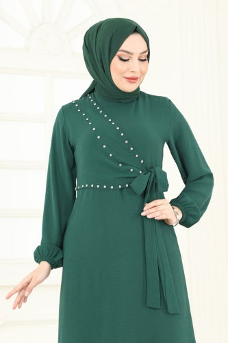 moda selvim Dress 310HBS856 Emerald - Thumbnail