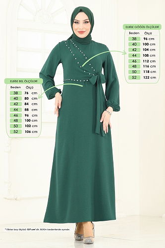 moda selvim الفستان زيتي 310HBS856 - Thumbnail