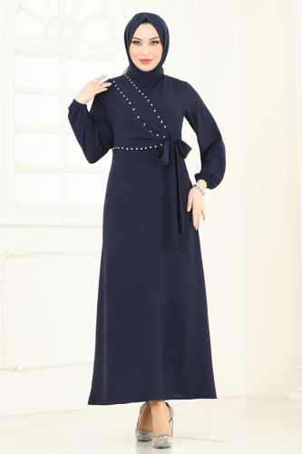 moda selvim Dress 310HBS856 Navy Blue - Thumbnail