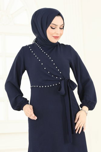 moda selvim Dress 310HBS856 Navy Blue - Thumbnail