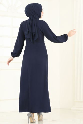 moda selvim Dress 310HBS856 Navy Blue - Thumbnail