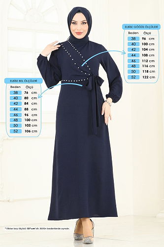 moda selvim Dress 310HBS856 Navy Blue - Thumbnail