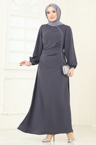 moda selvim Dress 311HBS856 Anthracite - Thumbnail