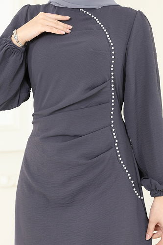 moda selvim Dress 311HBS856 Anthracite - Thumbnail