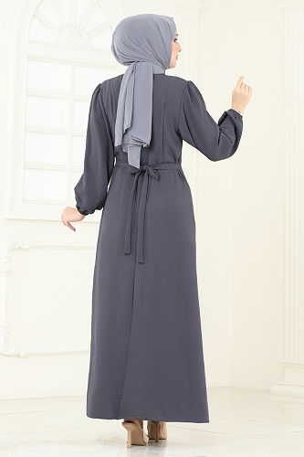 moda selvim الفستان رمادي غامق 311HBS856 - Thumbnail