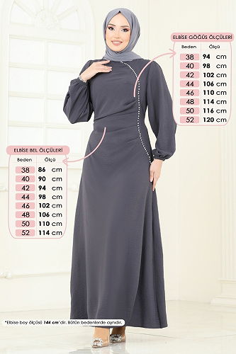 moda selvim الفستان رمادي غامق 311HBS856 - Thumbnail