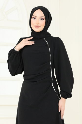 moda selvim الفستان أسود 311HBS856 - Thumbnail