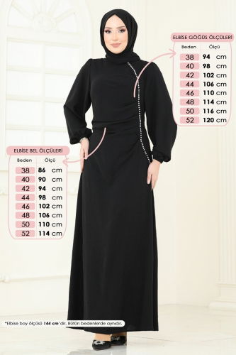 moda selvim الفستان أسود 311HBS856 - Thumbnail