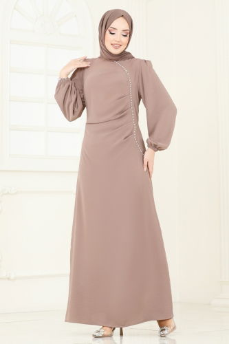 moda selvim الفستان بيج 311HBS856 - Thumbnail