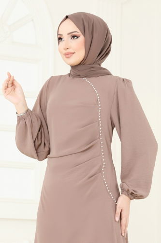 moda selvim الفستان بيج 311HBS856 - Thumbnail