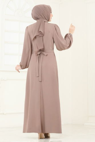 moda selvim الفستان بيج 311HBS856 - Thumbnail