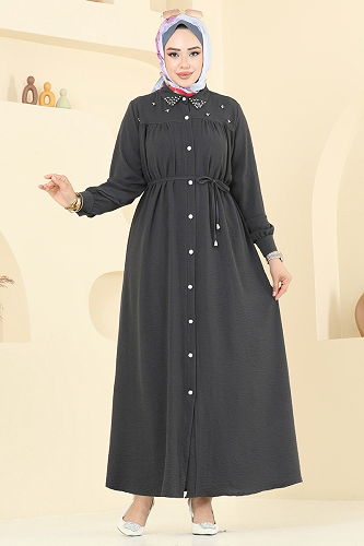 moda selvim Dress 3141HBS856 Anthracite - Thumbnail