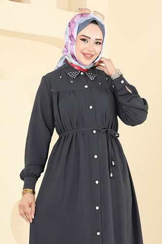 moda selvim Dress 3141HBS856 Anthracite - Thumbnail
