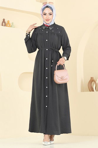 moda selvim الفستان رمادي غامق 3141HBS856 - Thumbnail