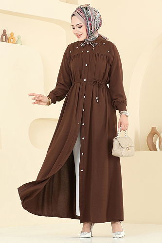 moda selvim Dress 3141HBS856 Brown - Thumbnail