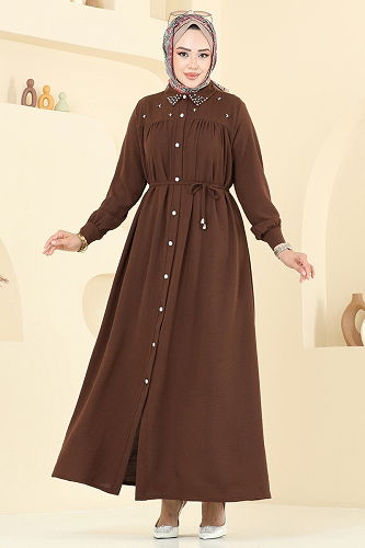 moda selvim Dress 3141HBS856 Brown - Thumbnail
