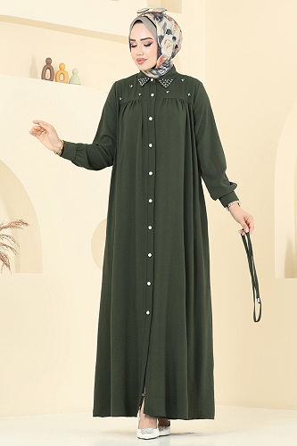 moda selvim Dress 3141HBS856 Khaki - Thumbnail