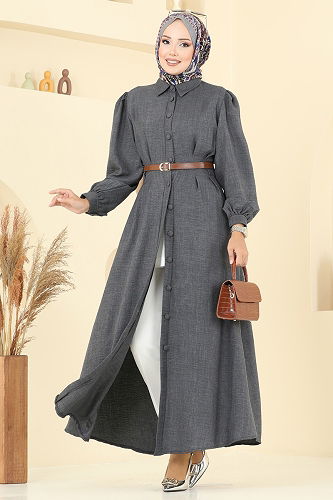 moda selvim الفستان رمادي غامق 3159HBS856 - Thumbnail