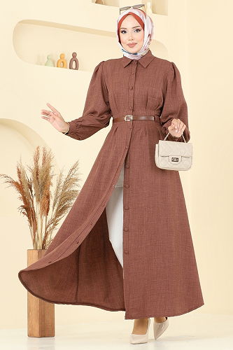 moda selvim Dress 3159HBS856 Brown - Thumbnail