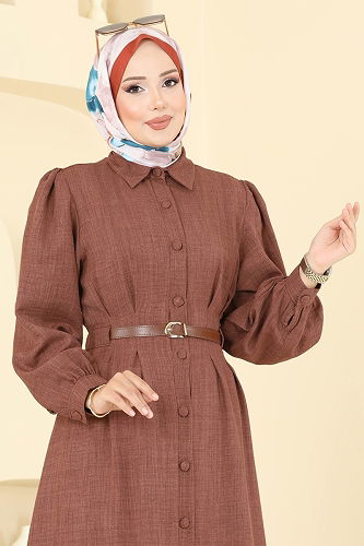moda selvim Dress 3159HBS856 Brown - Thumbnail