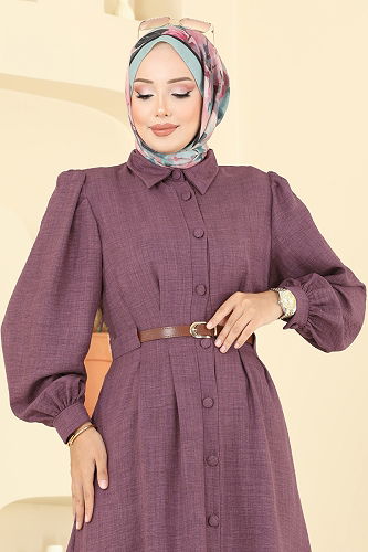 moda selvim Dress 3159HBS856 Dark Lilac - Thumbnail