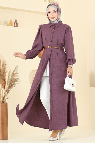 moda selvim الفستان ليلكي غامق 3159HBS856 - Thumbnail