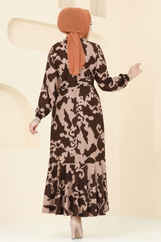 moda selvim Dress 315DVL817 Pattern 2 Brown - Thumbnail