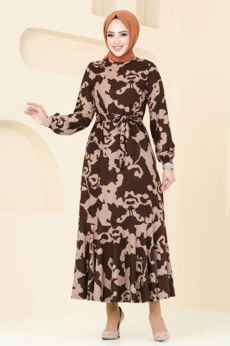 moda selvim Dress 315DVL817 Pattern 2 Brown - Thumbnail