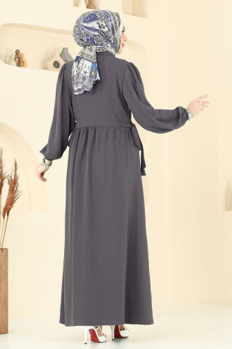 moda selvim الفستان رمادي غامق 315HBS856 - Thumbnail