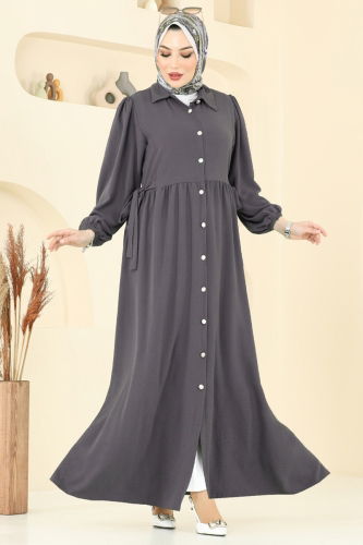 moda selvim الفستان رمادي غامق 315HBS856 - Thumbnail
