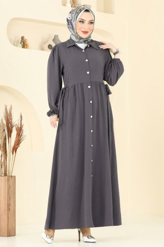moda selvim الفستان رمادي غامق 315HBS856 - Thumbnail