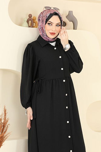 moda selvim الفستان أسود 315HBS856 - Thumbnail